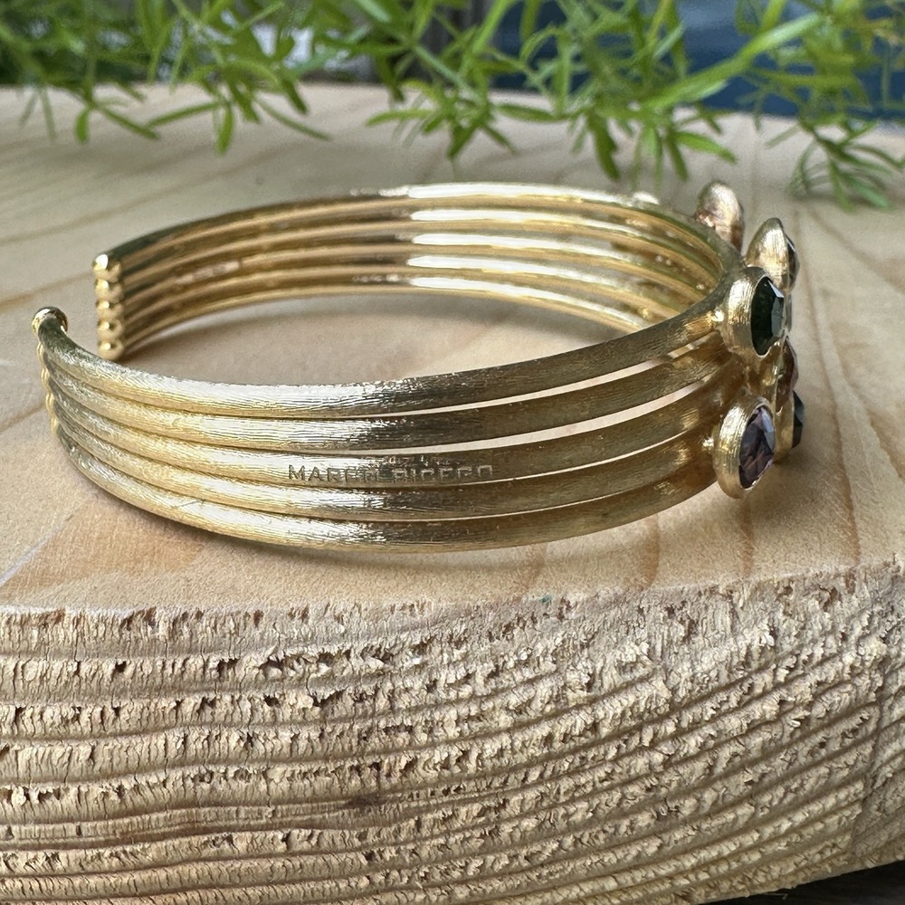 Marco Bicego Jaipur Cuff Bracelet Size 6 Gems Yellow Gold 750 18k Signed 21.7g - Picture 3 of 10
